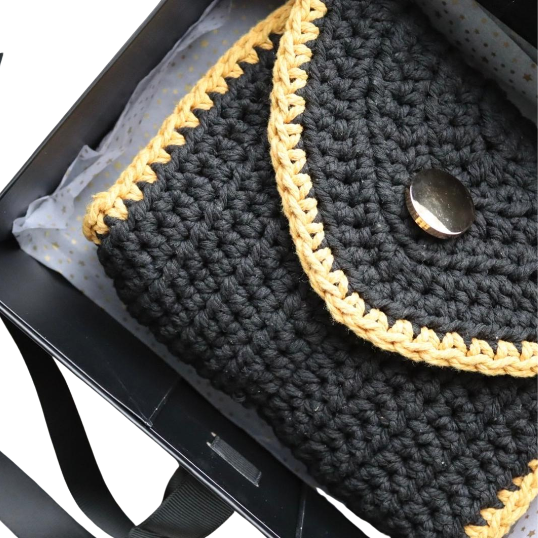 Black Crossover Bag with Mustard Edging