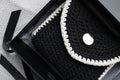 Black Crossover Bag with Cream Edging